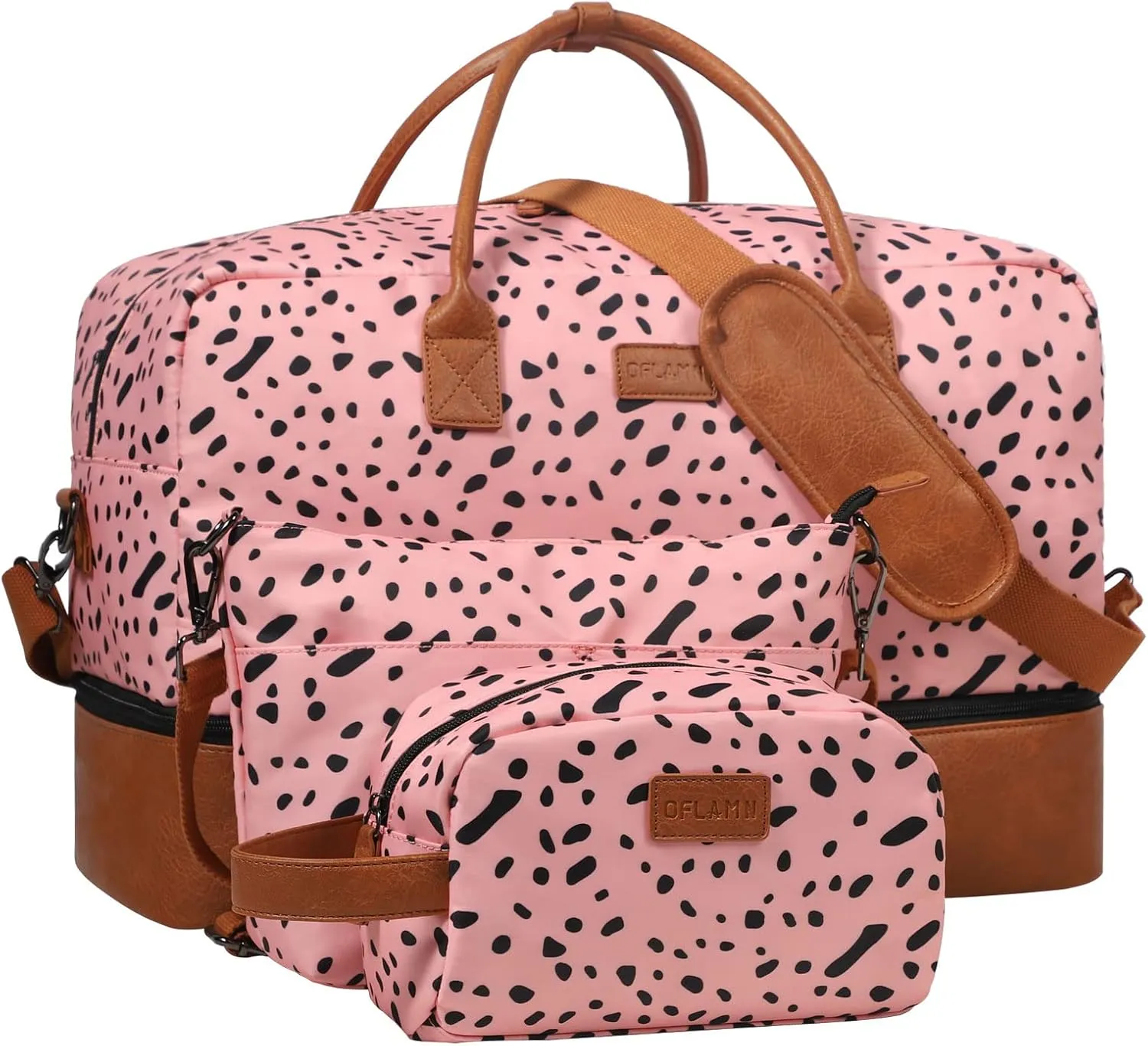 Oflamn Weekender Bag for Women Canvas Overnight Bag Large Travel Duffle Bag with Shoe Compartment 3Pcs Set