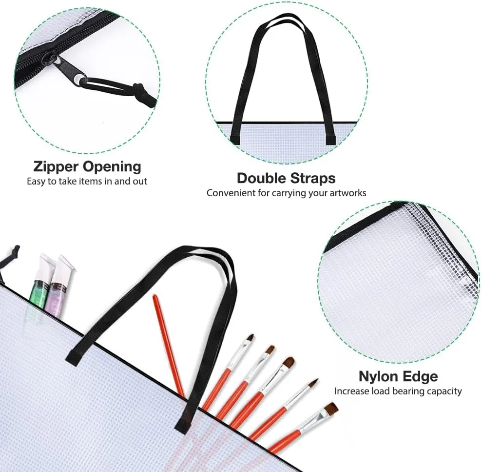 Opret 4 Pack 19x25 inch Art Portfolio Bags, Artwork Storage Case with Handle and Zipper Vinly Mesh Folder Organizers for Bulletin Boards, Scrapbooks, Keepsake and Poster Storage