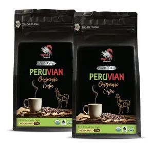organic coffee 1 lb whole bean - PERUVIAN COFFEE ORGANIC WHOLE BEANS, medium roast, arabica, low acidity - medium roast low acid coffee, 2 Bags (24 oz)