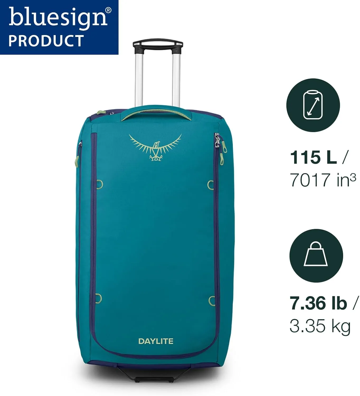 Osprey Daylite 115L Wheeled Duffel Bag, Blue Spikemoss/Alkaline