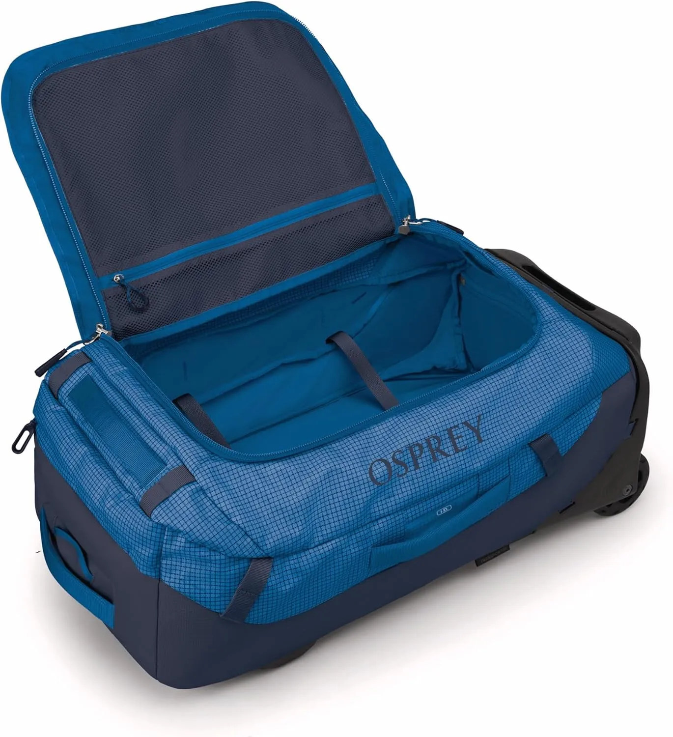 Osprey Transporter 60L Wheeled Travel Duffel Bag, Blue Flame/Nocturnal Blue