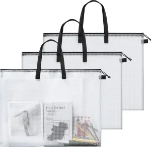 Outus Art Portfolio Bag Poster Storage Bag Poster Board Holder with Handle and Zipper 19 x 25 Inch Transparent Folder Organizer for Painting, Bulletin Boards(3 Pieces)