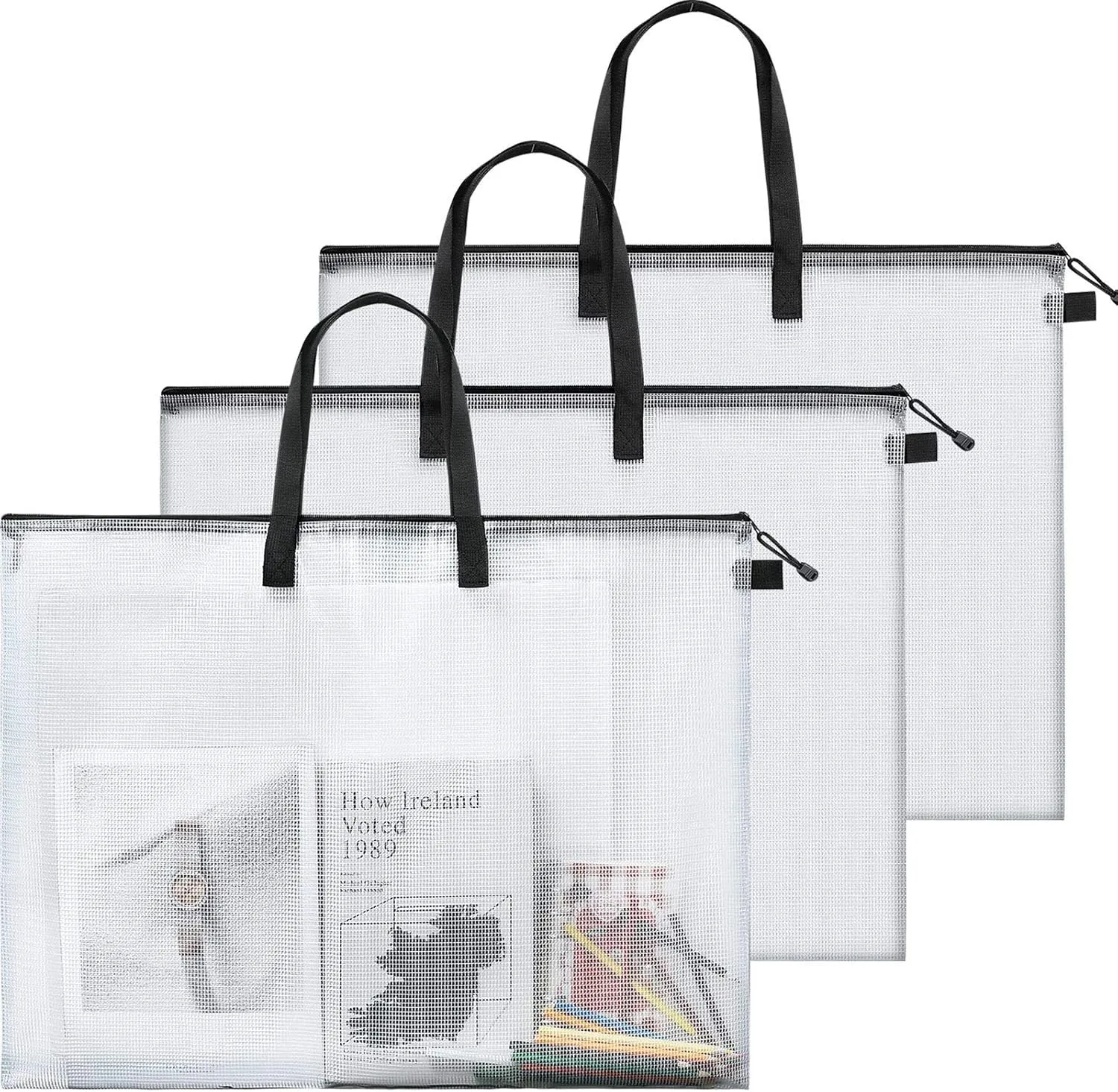 Outus Art Portfolio Bag Poster Storage Bag Poster Board Holder with Handle and Zipper 19 x 25 Inch Transparent Folder Organizer for Painting, Bulletin Boards(3 Pieces)