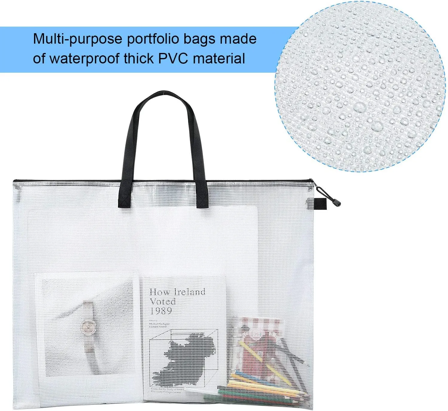 Outus Art Portfolio Bag Poster Storage Bag Poster Board Holder with Handle and Zipper 19 x 25 Inch Transparent Folder Organizer for Painting, Bulletin Boards(3 Pieces)
