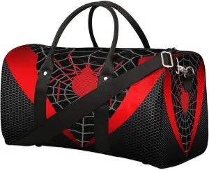 Overnighter Duffel Bags for Boys Men, Red Spider Web Waterproof Carry-On Size Sports Gym Bag for Teens Overnight Travel Weekender Sleepover Tote Bag