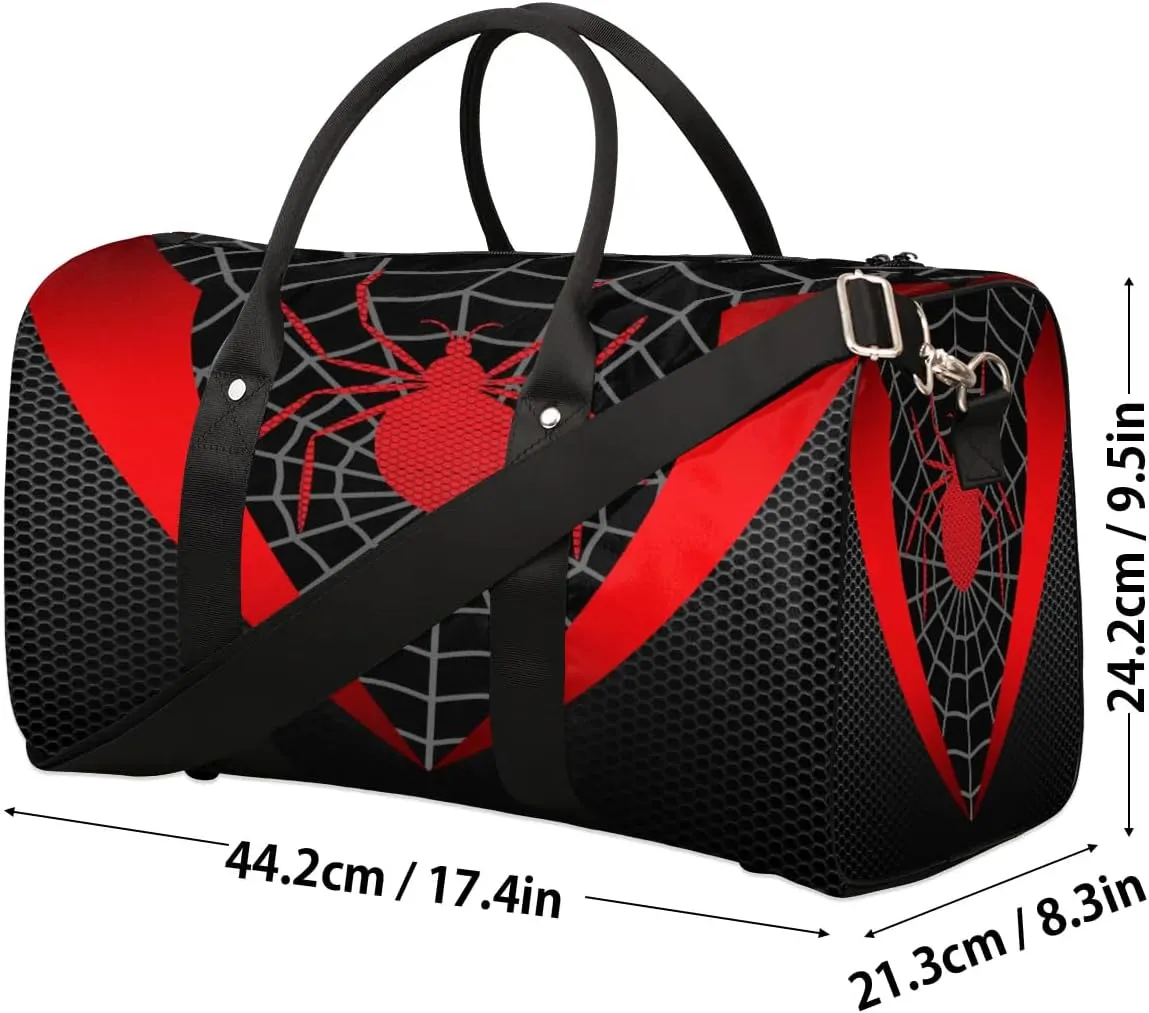 Overnighter Duffel Bags for Boys Men, Red Spider Web Waterproof Carry-On Size Sports Gym Bag for Teens Overnight Travel Weekender Sleepover Tote Bag