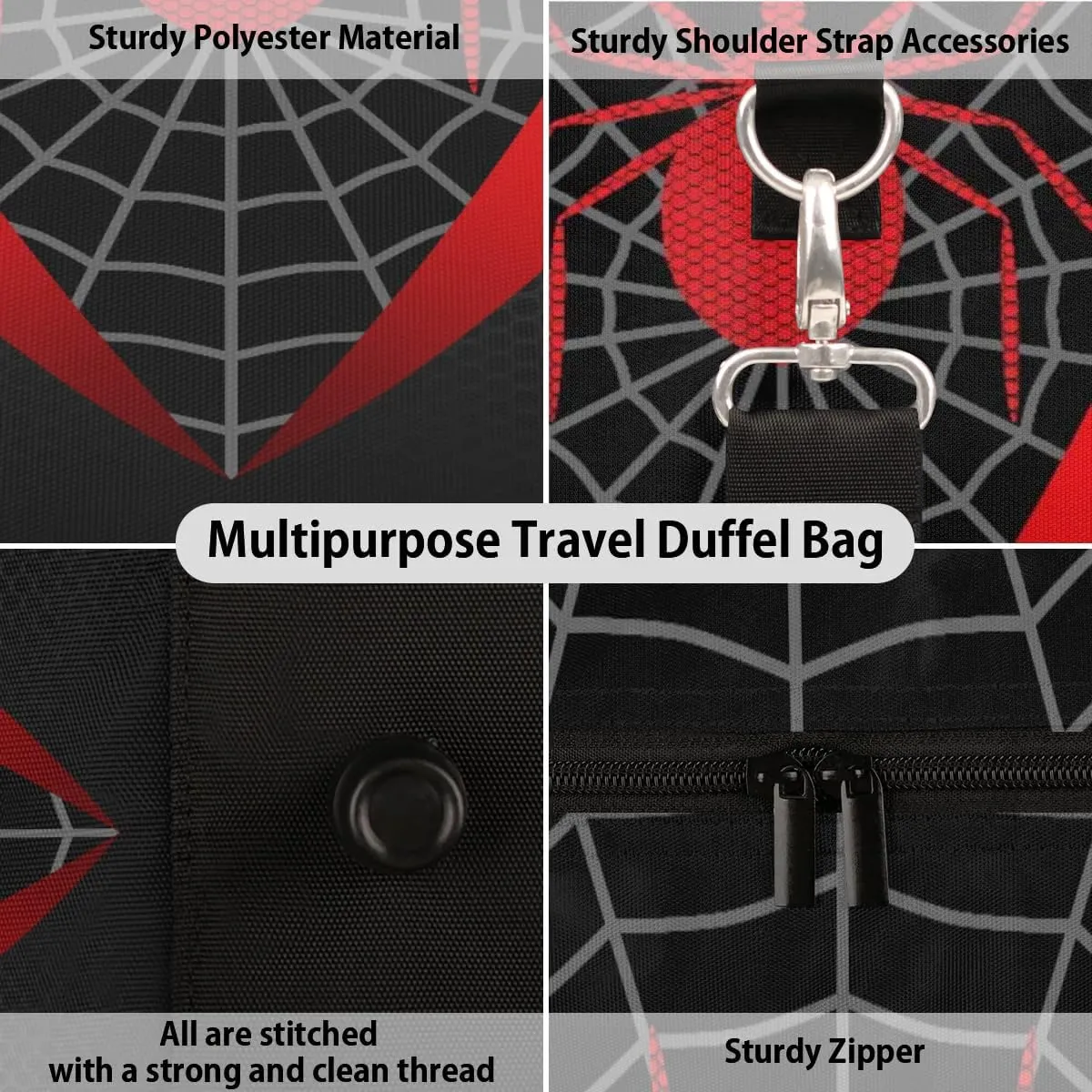 Overnighter Duffel Bags for Boys Men, Red Spider Web Waterproof Carry-On Size Sports Gym Bag for Teens Overnight Travel Weekender Sleepover Tote Bag