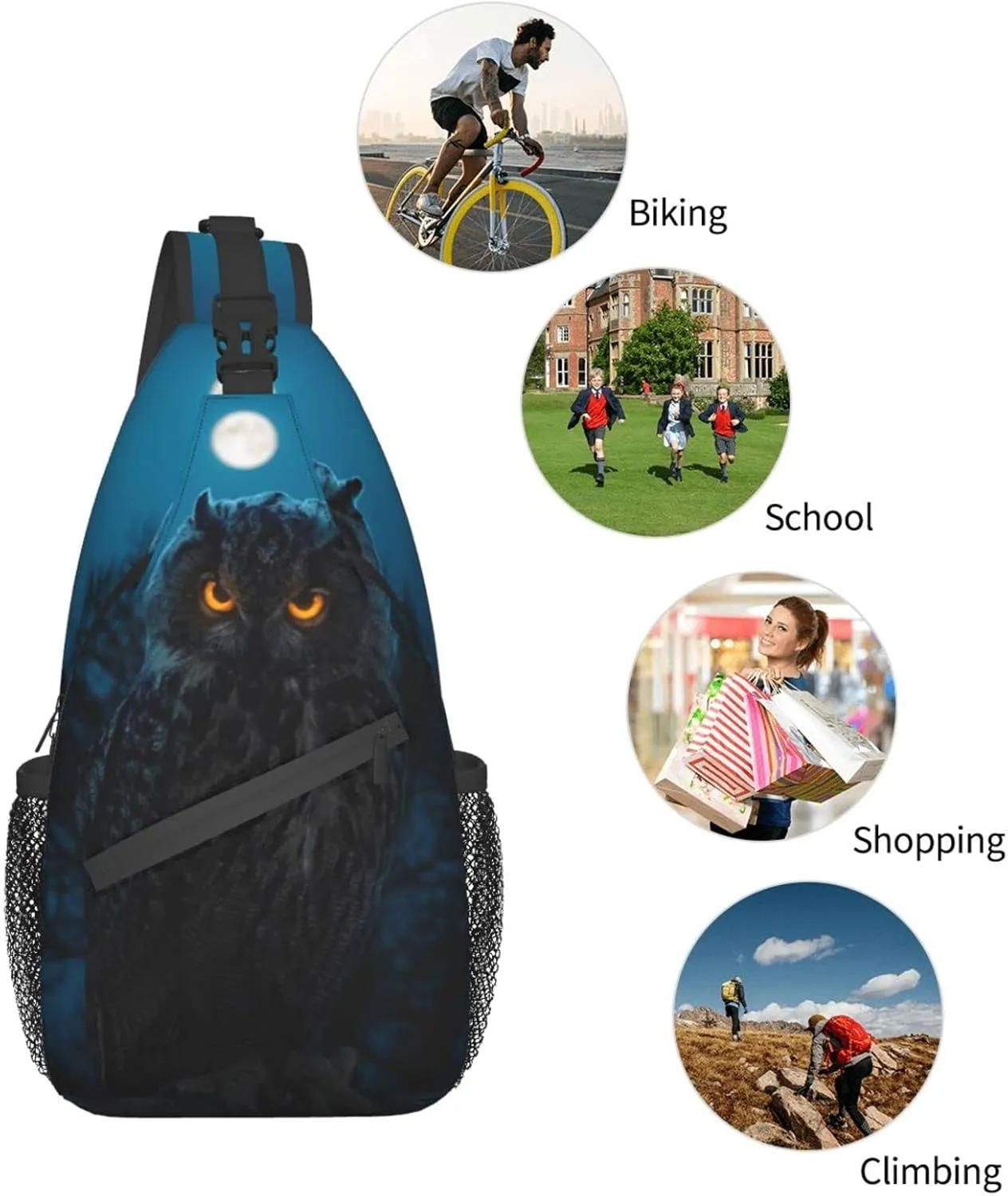 Owl Sling Bag Animal Crossbody Chest Daypack Casual Backpack Cool Shoulder Bag For Travel Picnic
