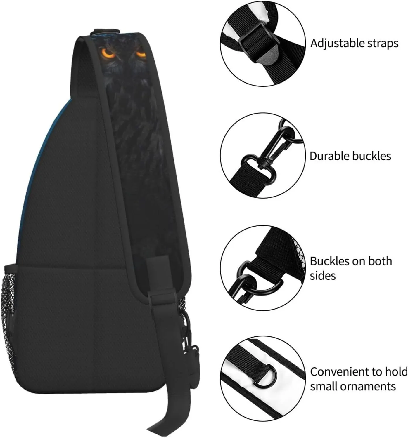 Owl Sling Bag Animal Crossbody Chest Daypack Casual Backpack Cool Shoulder Bag For Travel Picnic