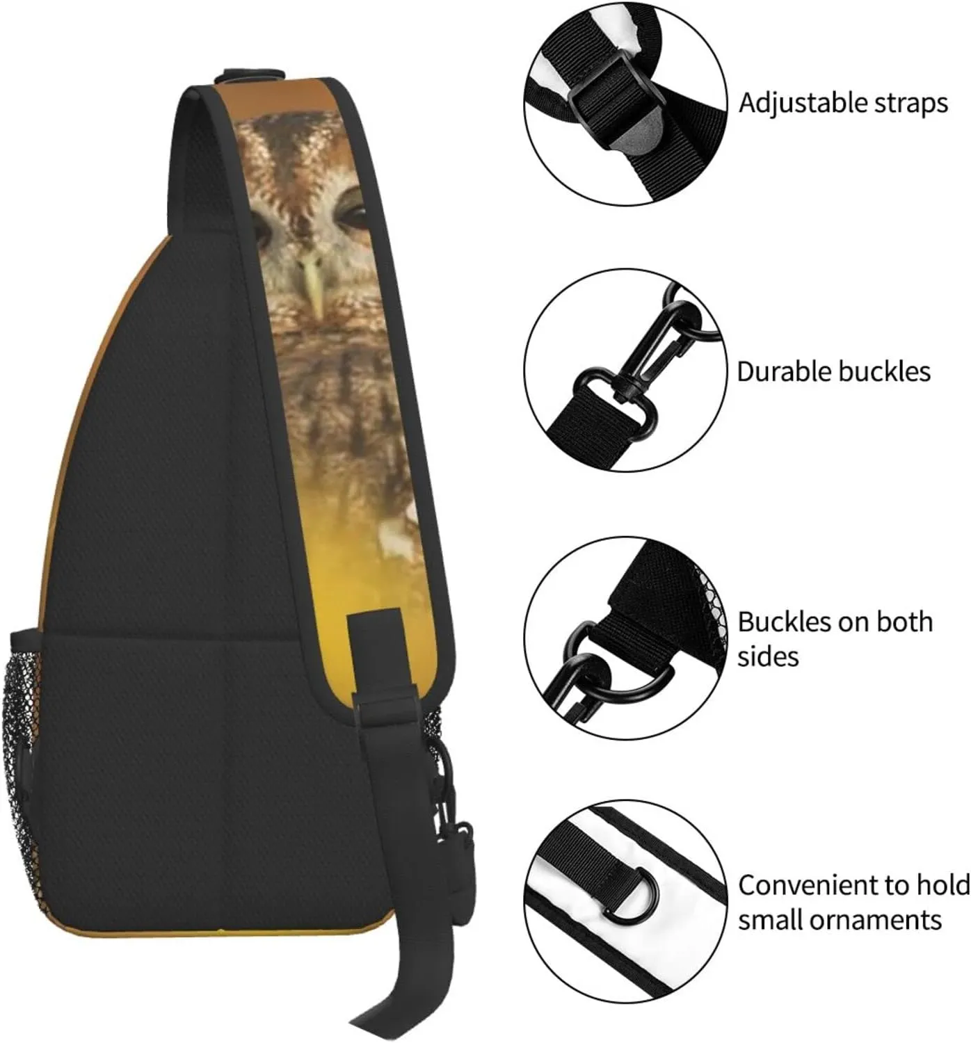 Owl Sling Bag Animal Crossbody Chest Daypack Casual Backpack Cool Shoulder Bag For Travel Picnic