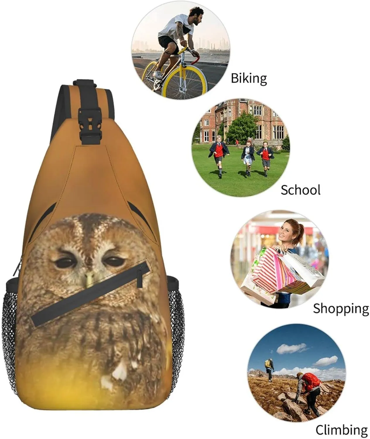 Owl Sling Bag Animal Crossbody Chest Daypack Casual Backpack Cool Shoulder Bag For Travel Picnic