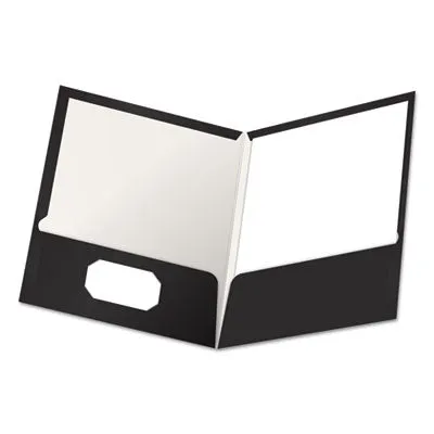 Oxford™ High Gloss Laminated Paperboard Folder, 100-Sheet Capacity, 11 X 8.5, Black, 25/box