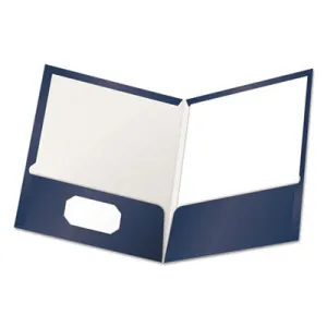 Oxford™ High Gloss Laminated Paperboard Folder, 100-Sheet Capacity, 11 X 8.5, Navy, 25/box