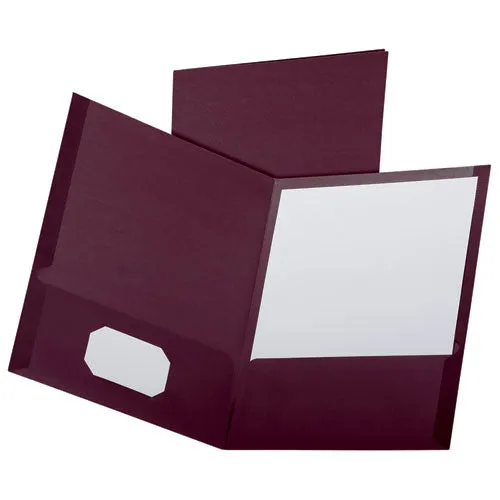 Oxford Linen Finish Twin Pocket Folders, 100-Sheet Capacity, 11 X 8.5, Burgundy, 25/box