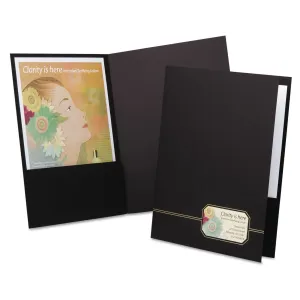Oxford™ Monogram Series Business Portfolio, Premium Cover Stock, 0.5" Capacity, 11 X 8.5, Black W/embossed Gold Foil Accents, 4/pack