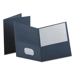 Oxford™ Twin-Pocket Folder, Embossed Leather Grain Paper, 0.5" Capacity, 11 X 8.5, Dark Blue, 25/box