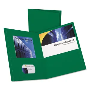 Oxford™ Twin-Pocket Folder, Embossed Leather Grain Paper, 0.5" Capacity, 11 X 8.5, Hunter Green, 25/box