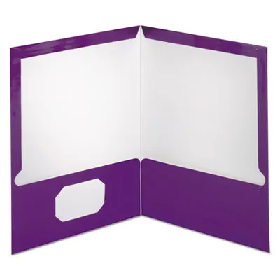 Oxford™ Two-Pocket Laminated Folder, 100-Sheet Capacity, 11 X 8.5, Metallic Purple, 25/box