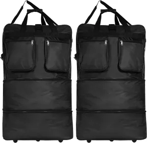 (Pack of 2) 30"" Duffle Bag Expandable Rolling Lightweight Wheeled Spinner Suitcase Luggage for Travel and Storage (Black), Bag30BLK