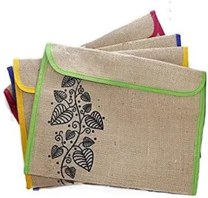 Pack of 4 Jute Bag Environment Friendly File Folder Bag l Container for Papers, Stationery Jute Conference File Folder (Multicolor)