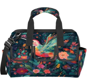 Painted Hummingbirds Tool Bag – Heavy-Duty Multi-Pocket 14  Pockets (6 Inner   6 Outer   2 Side), Removable Shoulder Strap, for Construction, Gardening, Camping, Travel – 14.8 x 9.1 x 10 Inches