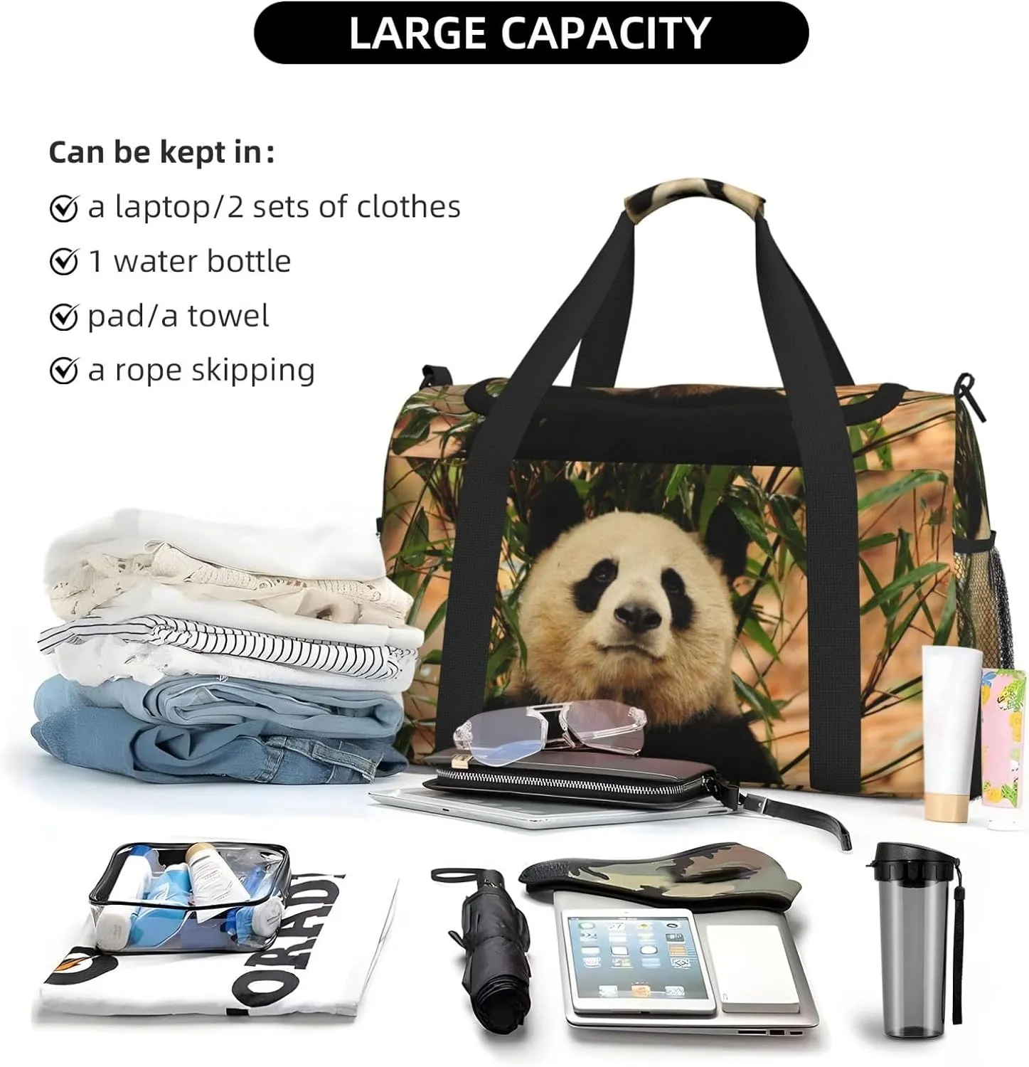 Panda Enjoying The Cool Travel Duffel Bag Large Foldable Waterproof Overnight Bag For Beach Swim Bags Pool Sports Gym