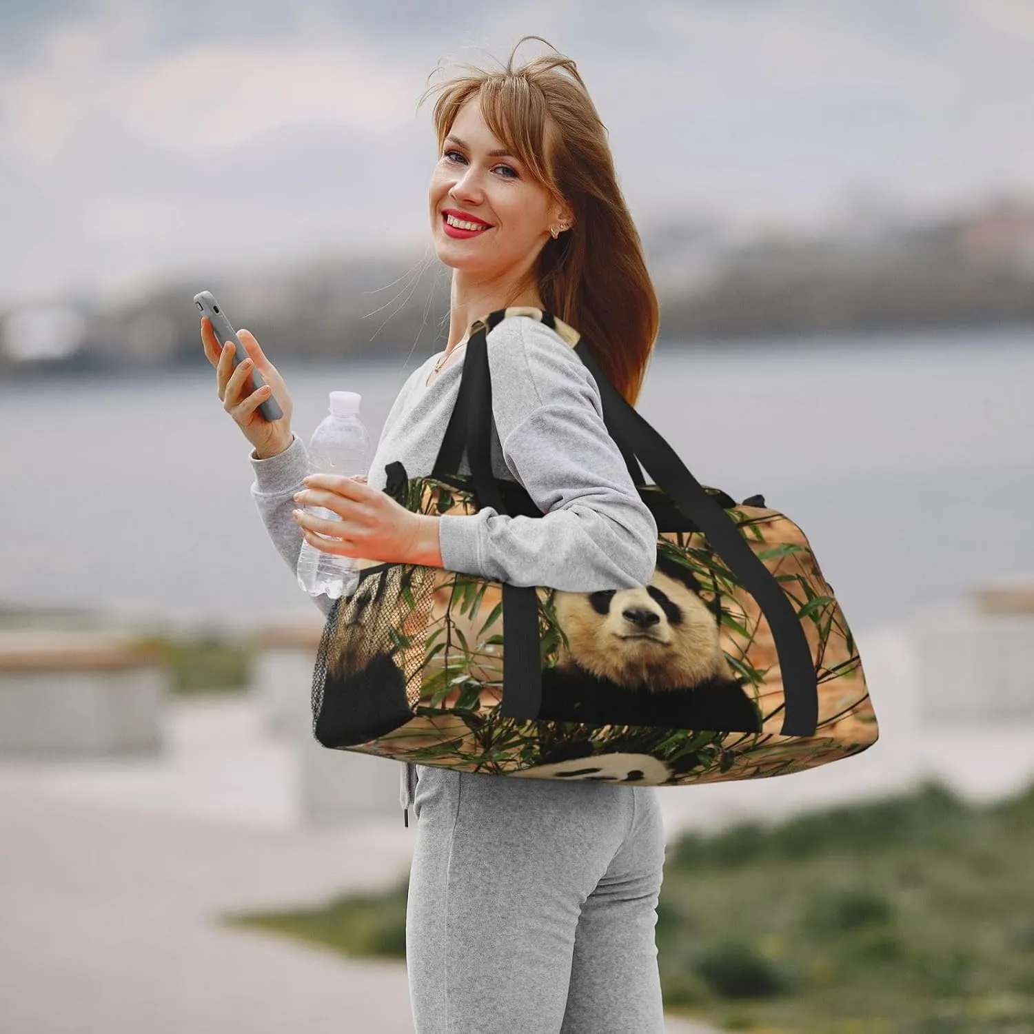Panda Enjoying The Cool Travel Duffel Bag Large Foldable Waterproof Overnight Bag For Beach Swim Bags Pool Sports Gym