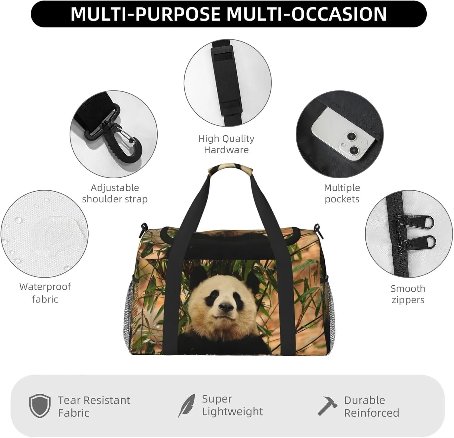 Panda Enjoying The Cool Travel Duffel Bag Large Foldable Waterproof Overnight Bag For Beach Swim Bags Pool Sports Gym