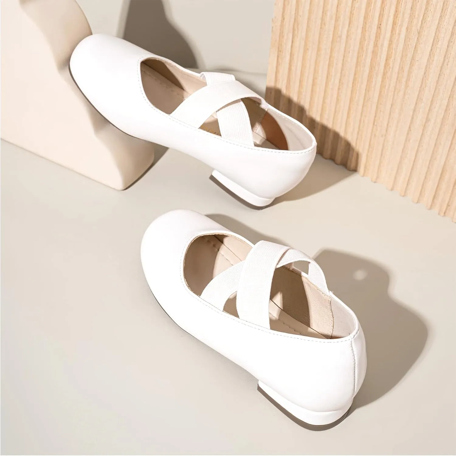 PANDANINJIA Girls Dress Shoes Ballet Flats Mary Jane Elastic Cross Strap Little Big Kid Low Heels Flower Girl Shoes