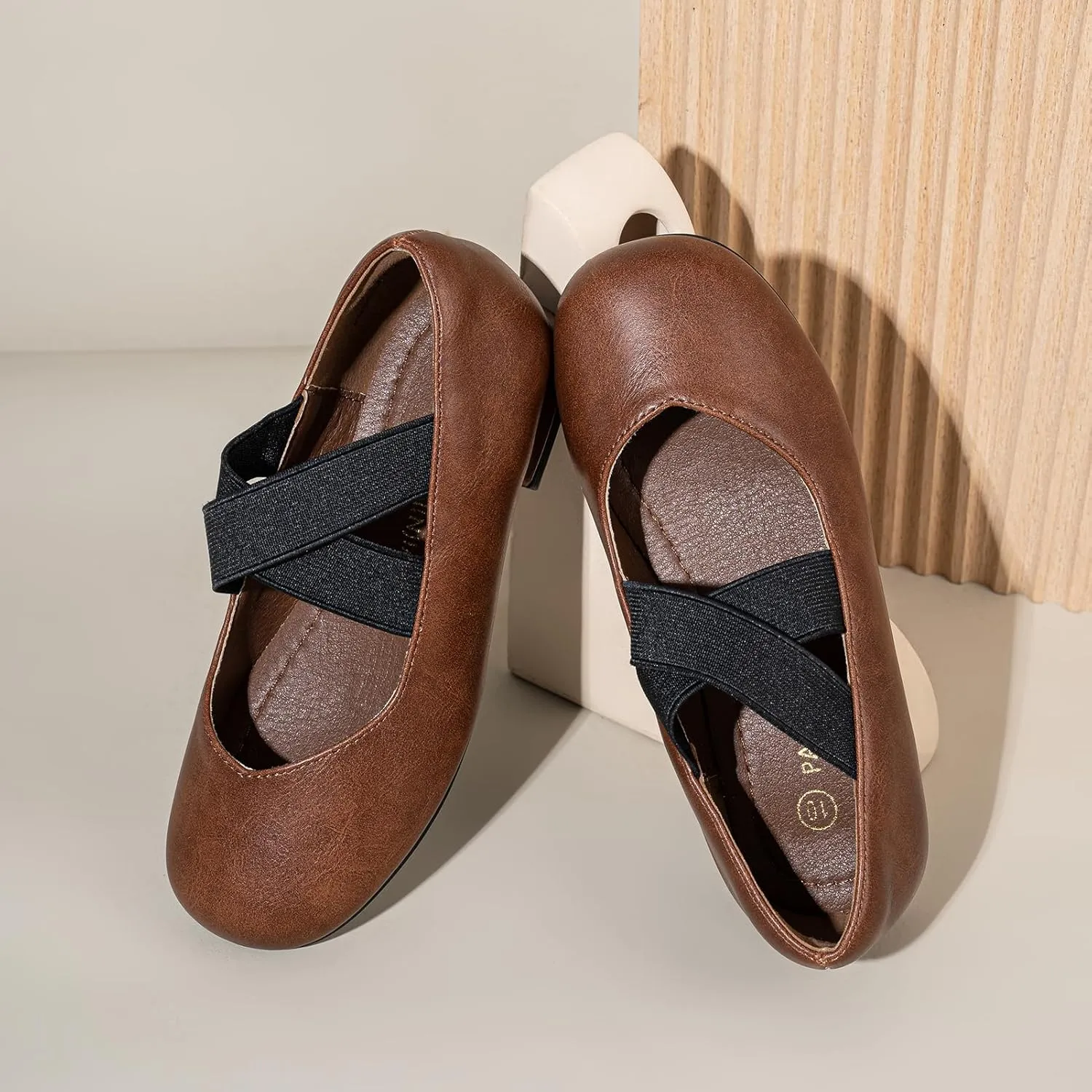 PANDANINJIA Girls Dress Shoes Ballet Flats Mary Jane Elastic Cross Strap Little Big Kid Low Heels Flower Girl Shoes