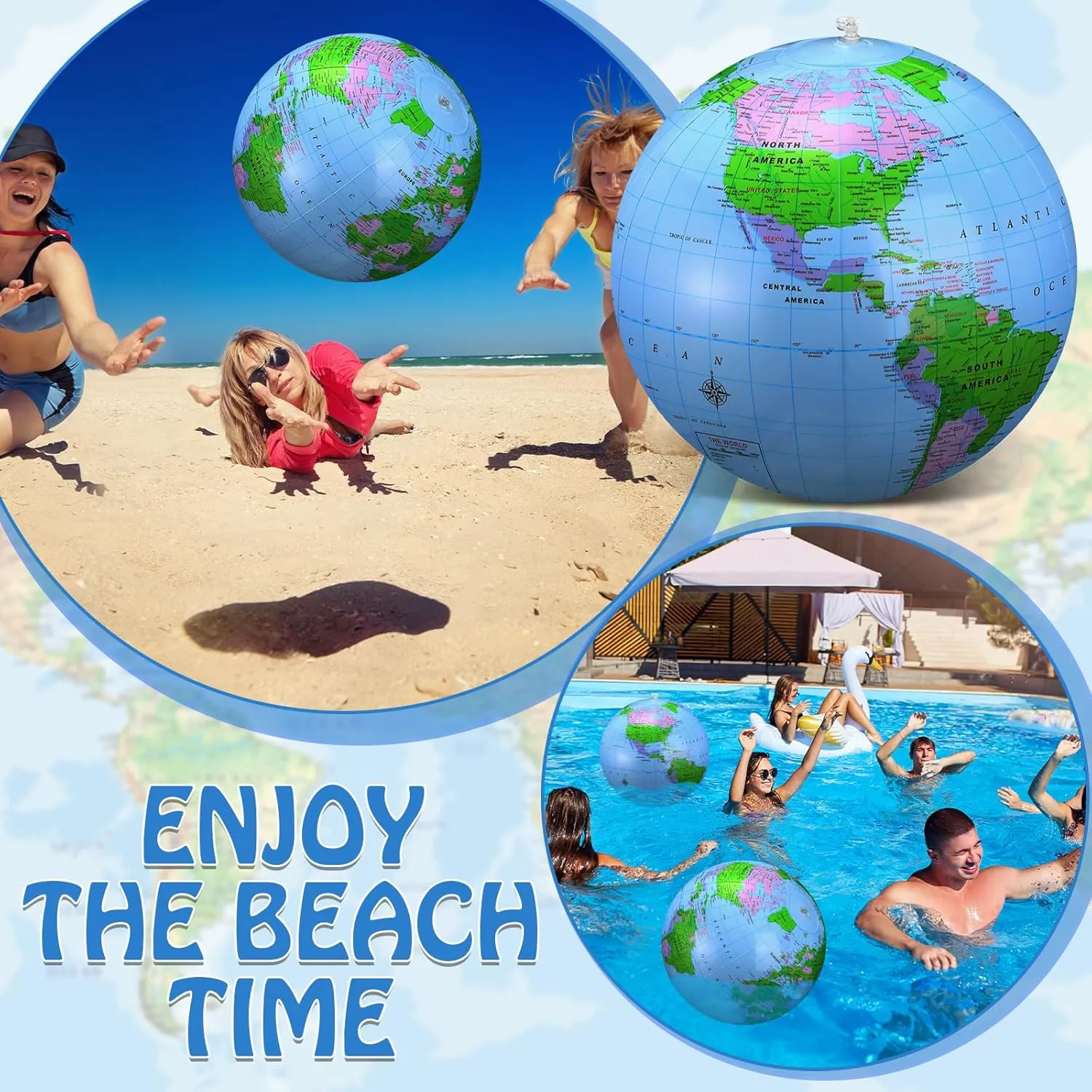Pangda 2 Pack Inflatable Globe Blow up World Globe Beach Ball Globe for Party Bags, PVC Material