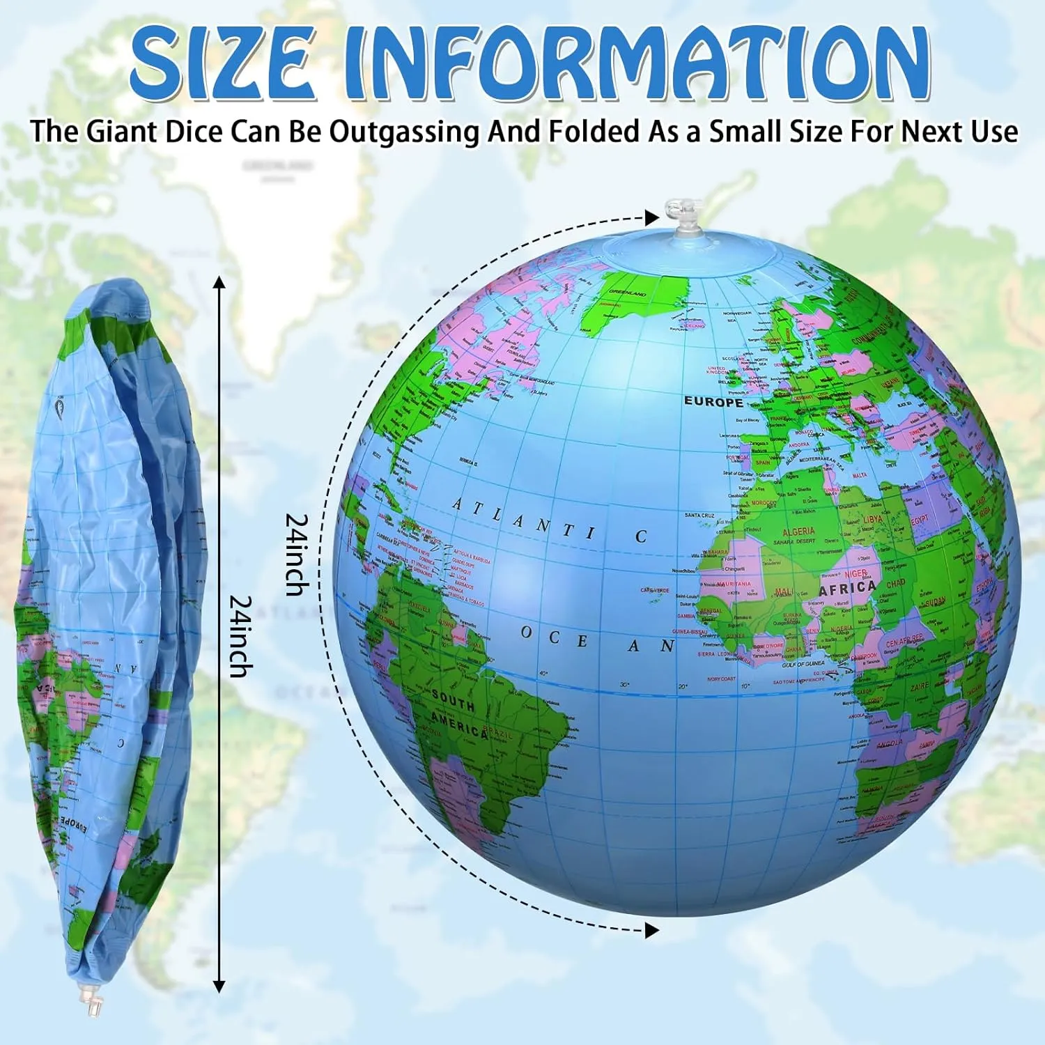 Pangda 2 Pack Inflatable Globe Blow up World Globe Beach Ball Globe for Party Bags, PVC Material