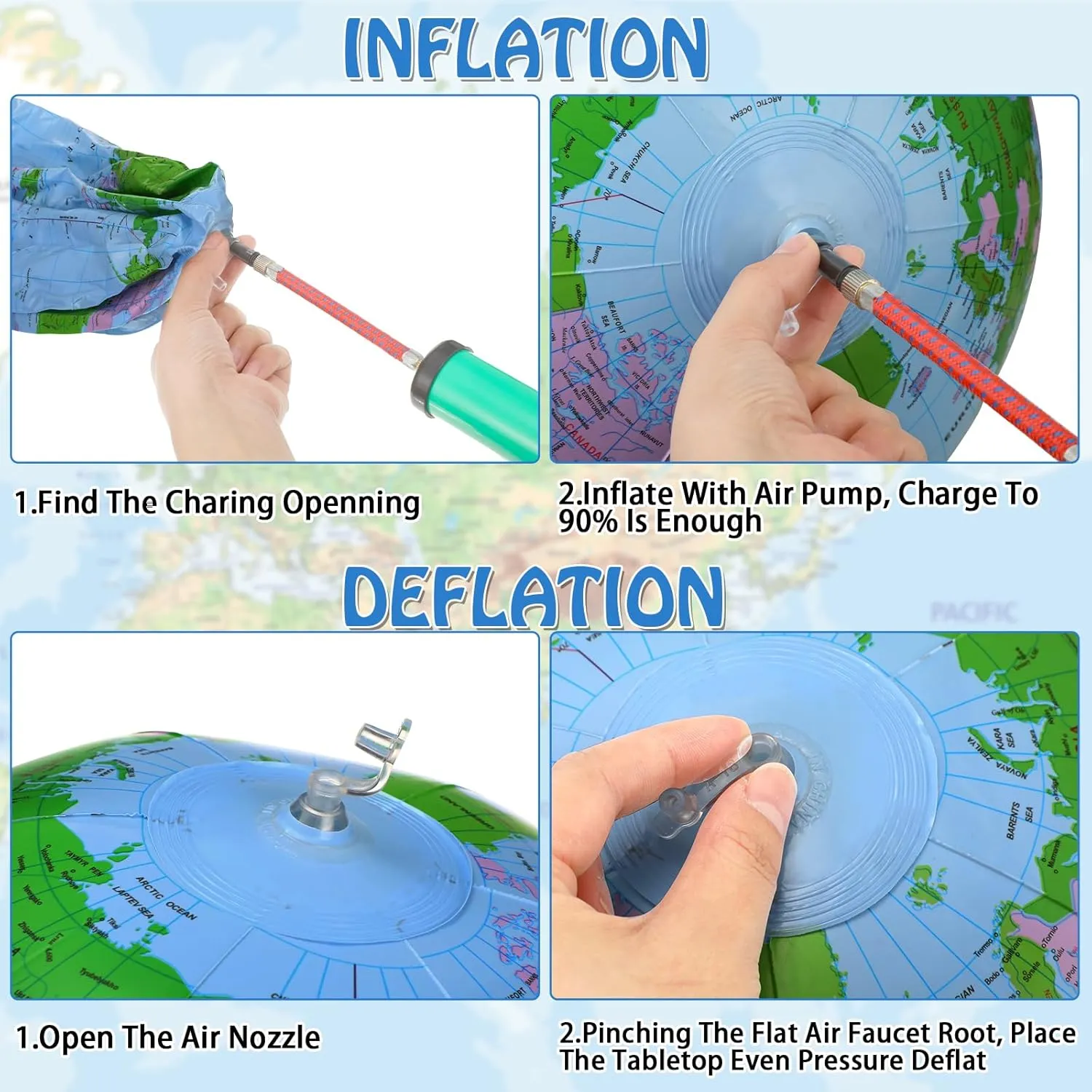 Pangda 2 Pack Inflatable Globe Blow up World Globe Beach Ball Globe for Party Bags, PVC Material