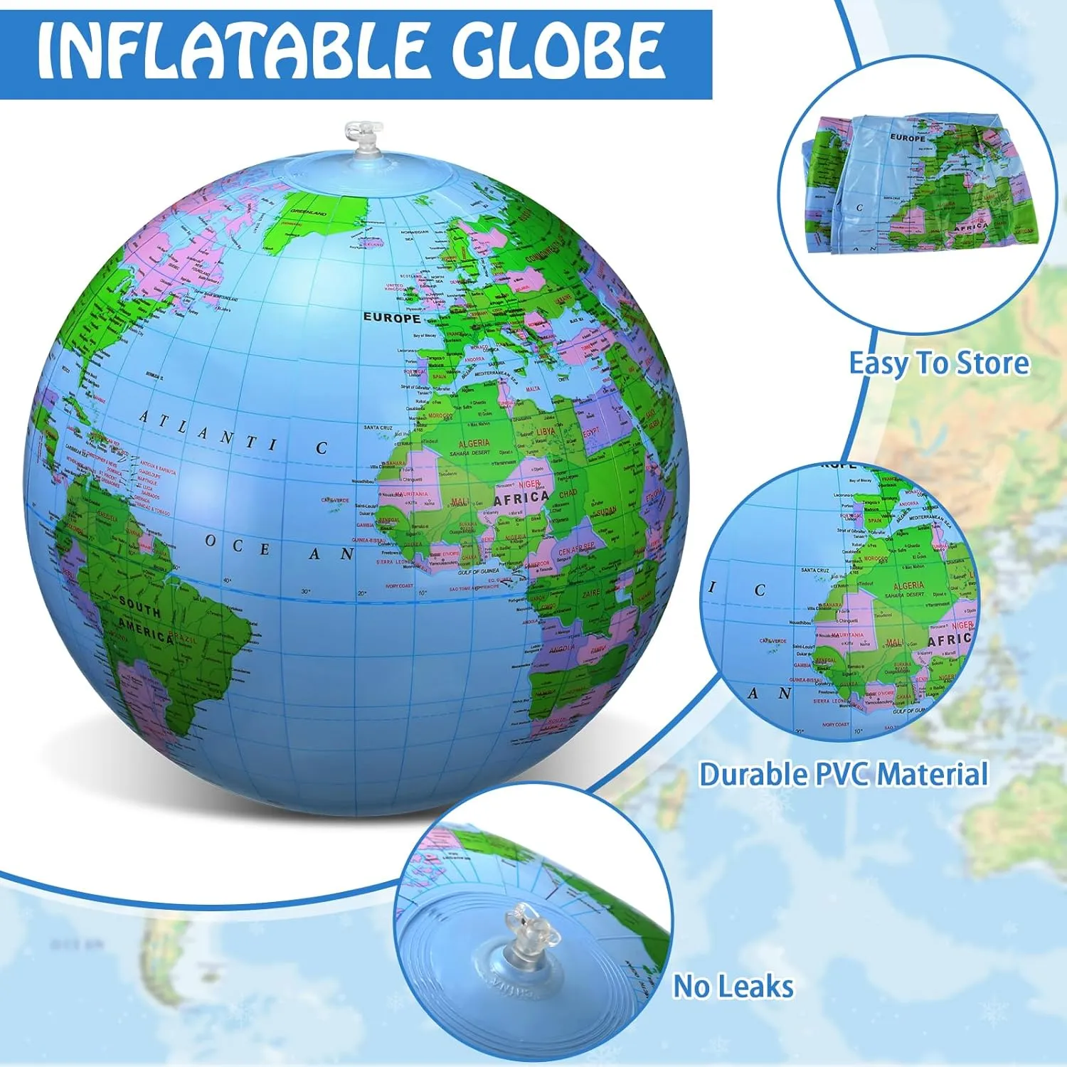 Pangda 2 Pack Inflatable Globe Blow up World Globe Beach Ball Globe for Party Bags, PVC Material