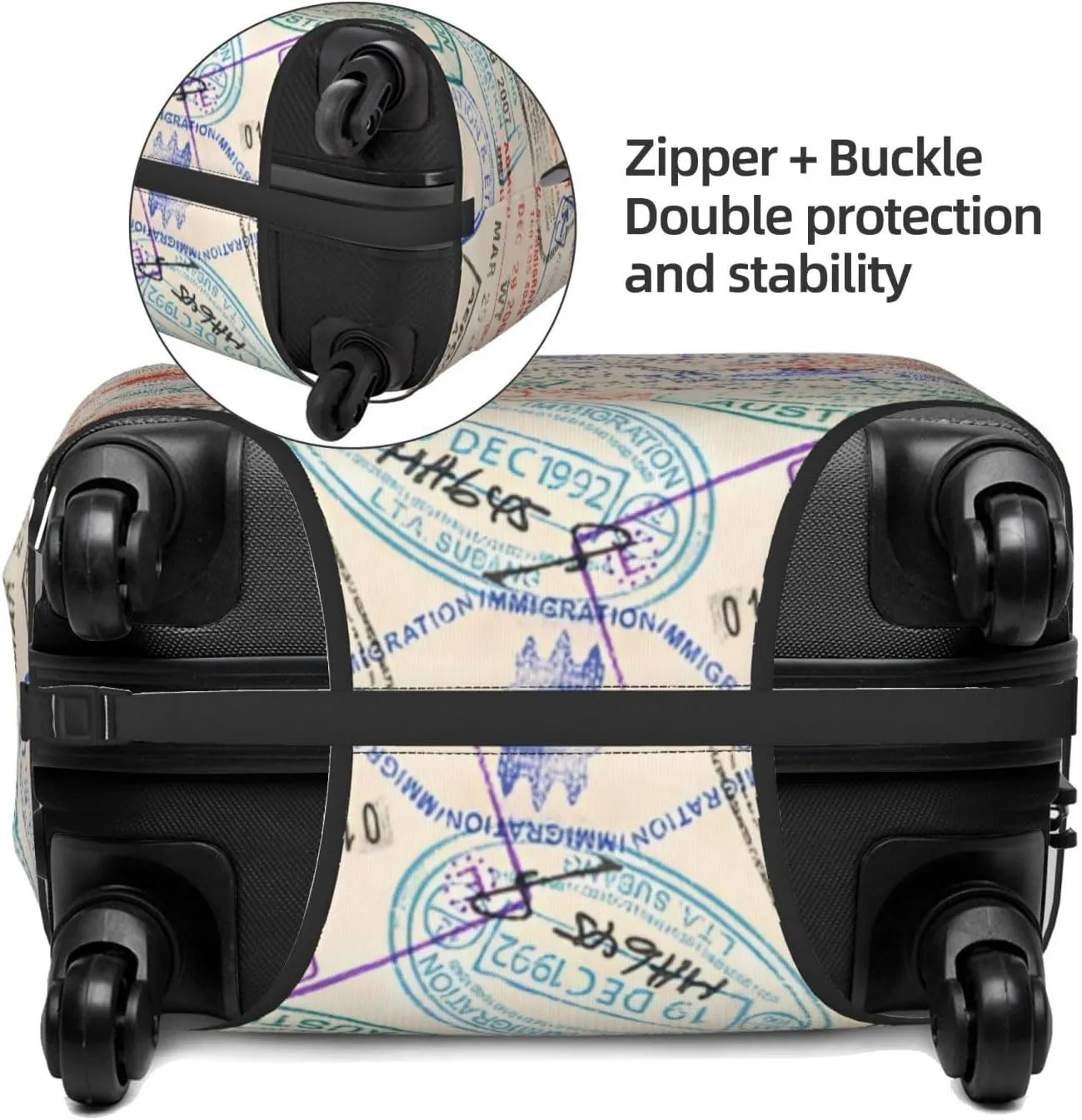 Passport Stamp Visa Airport Stamps Travel Luggage Cover Fits 18-32 Inch Luggage, Washable Suitcase Cover Protector with Concealed Zipper for Wheeled Suitcase Tsa Approved