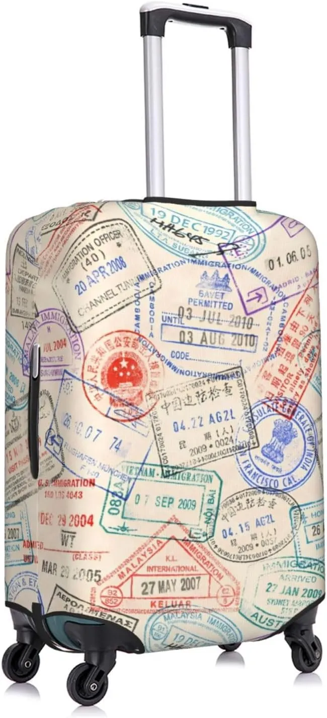 Passport Stamp Visa Airport Stamps Travel Luggage Cover Fits 18-32 Inch Luggage, Washable Suitcase Cover Protector with Concealed Zipper for Wheeled Suitcase Tsa Approved