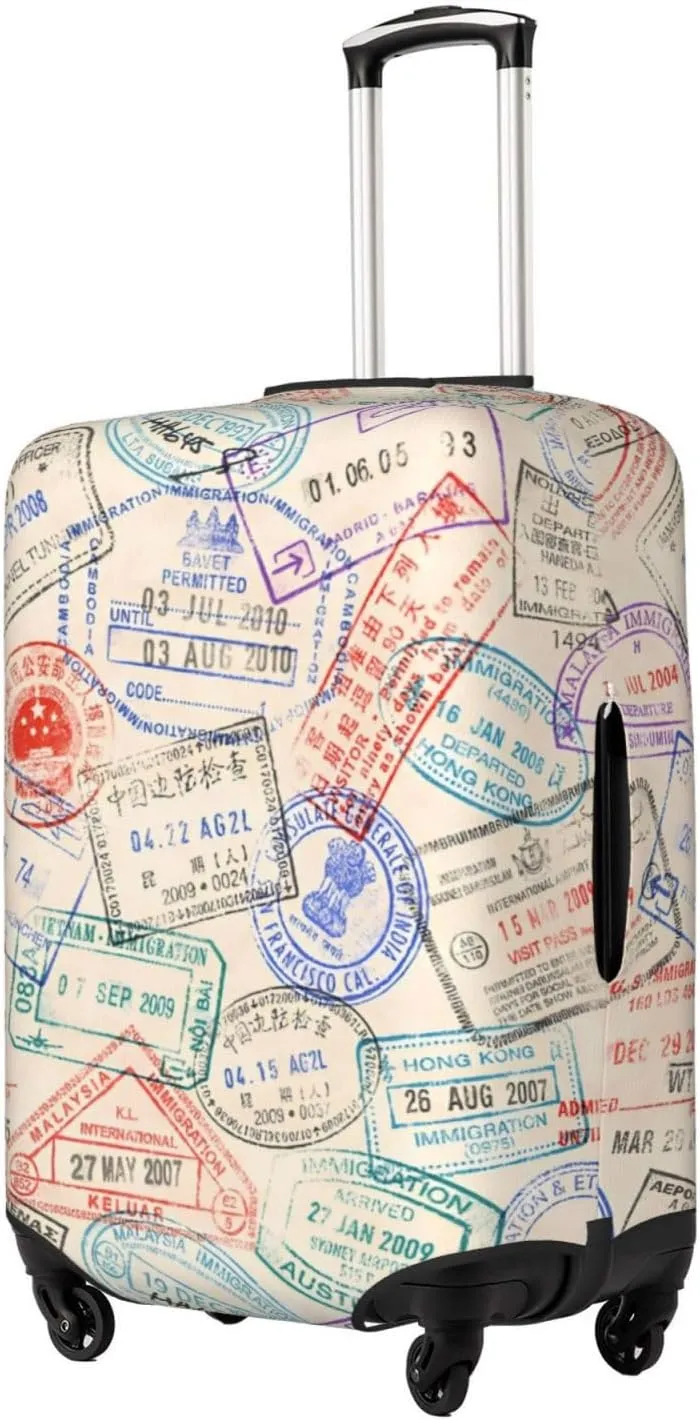 Passport Stamp Visa Airport Stamps Travel Luggage Cover Fits 18-32 Inch Luggage, Washable Suitcase Cover Protector with Concealed Zipper for Wheeled Suitcase Tsa Approved