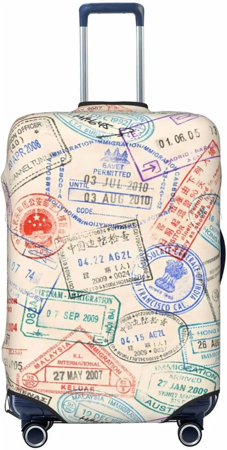 Passport Stamp Visa Airport Stamps Travel Luggage Cover Fits 18-32 Inch Luggage, Washable Suitcase Cover Protector with Concealed Zipper for Wheeled Suitcase Tsa Approved