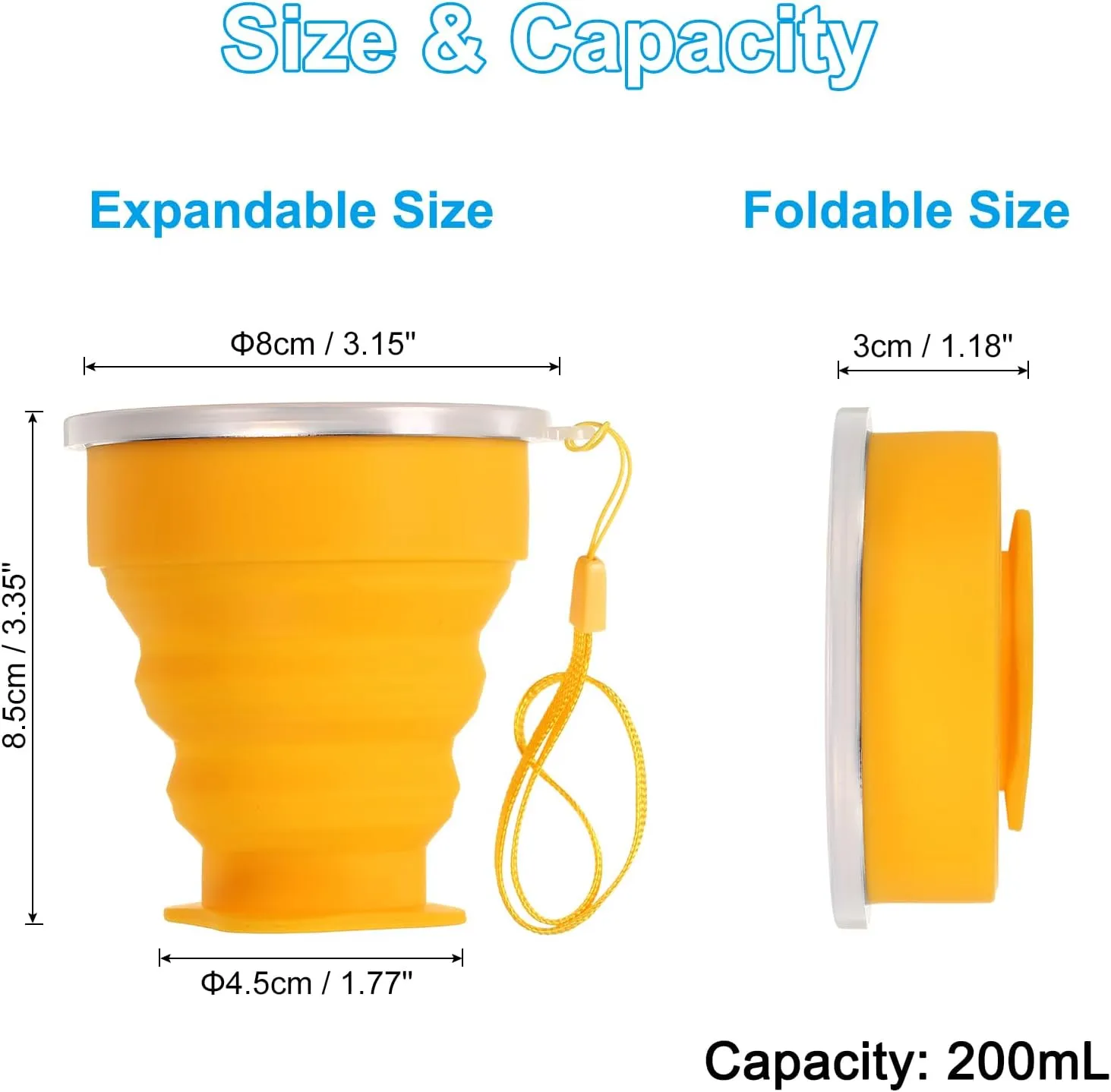 PATIKIL Collapsible Travel Cup, 5 Pack 200mL Travel Folding Water Cup Silicone Mug Portable Drinking Cup for Camping Hiking Outdoor, Yellow