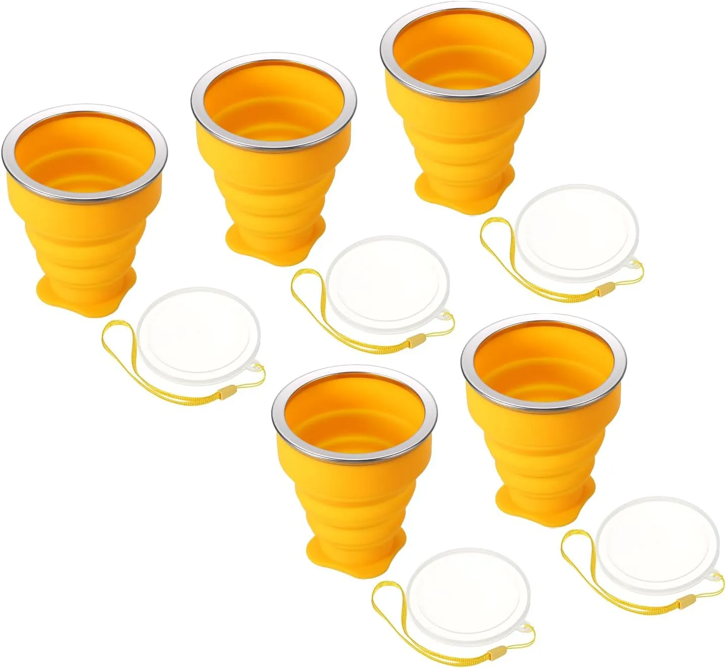 PATIKIL Collapsible Travel Cup, 5 Pack 200mL Travel Folding Water Cup Silicone Mug Portable Drinking Cup for Camping Hiking Outdoor, Yellow