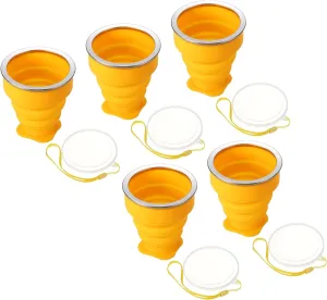 PATIKIL Collapsible Travel Cup, 5 Pack 200mL Travel Folding Water Cup Silicone Mug Portable Drinking Cup for Camping Hiking Outdoor, Yellow
