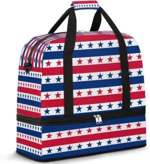 Patriotic 4th Of July Foldable Travel Duffel Bag Overnight Weekender Bags with Shoes Compartment Sports Gym Bags for Men Women