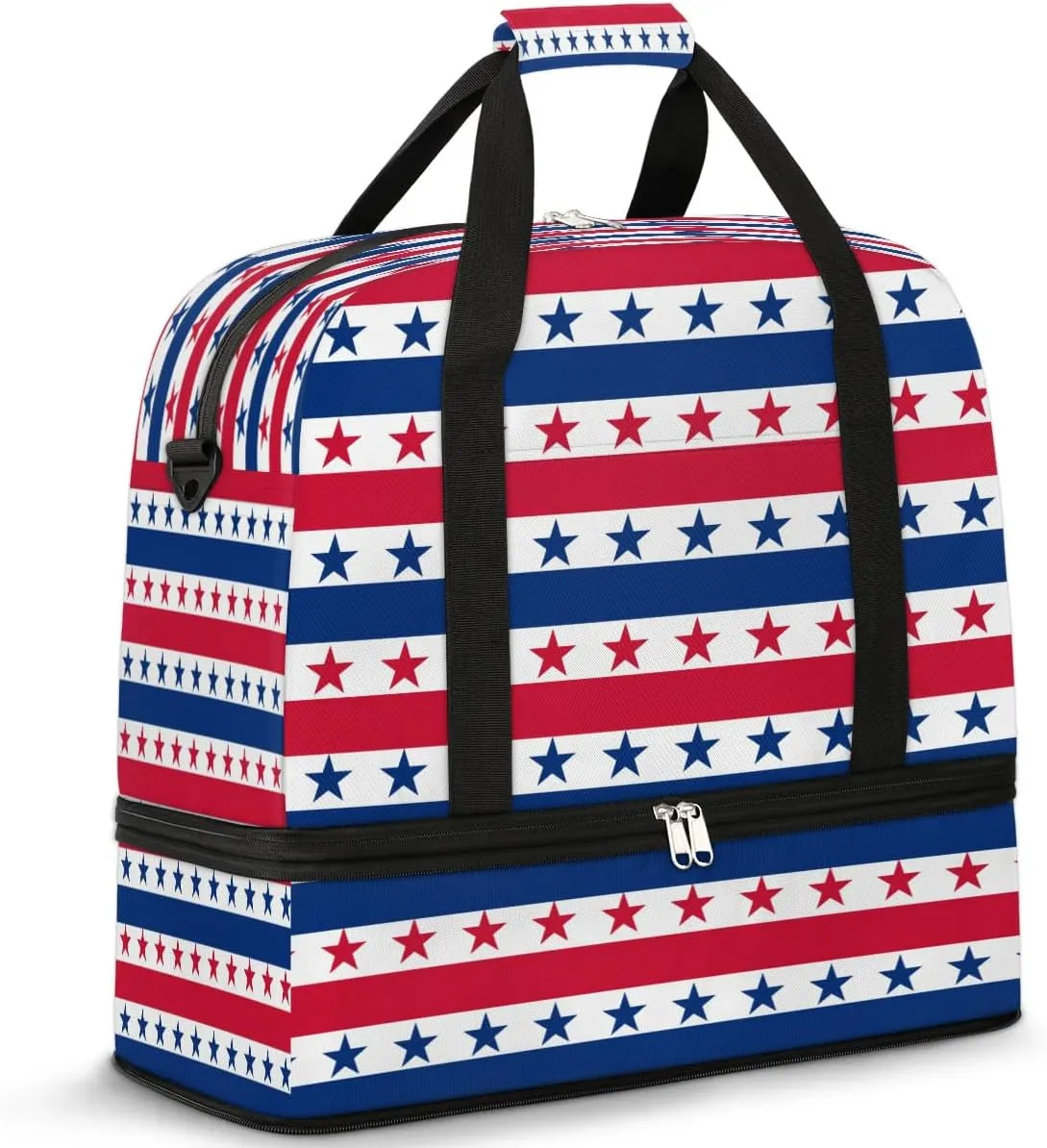 Patriotic 4th Of July Foldable Travel Duffel Bag Overnight Weekender Bags with Shoes Compartment Sports Gym Bags for Men Women