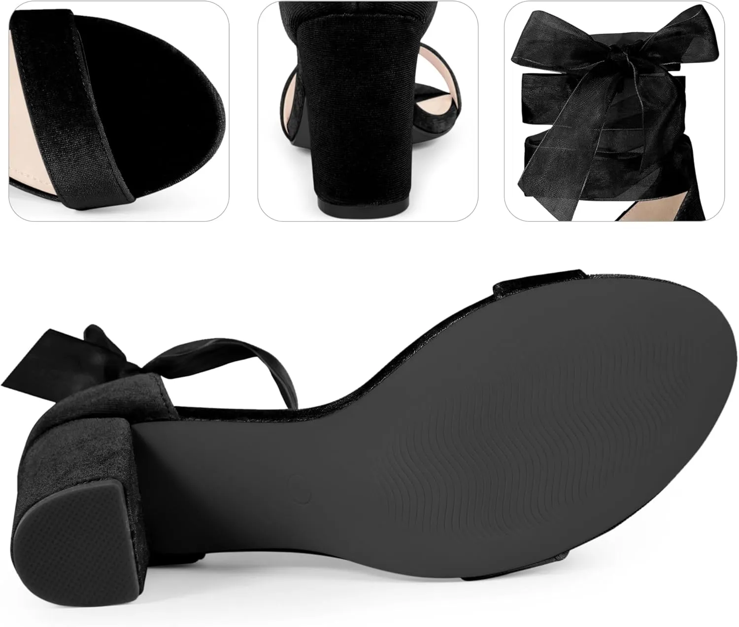 Perphy Chunky Heels Lace Up Ballet Velvet Sandals for Women