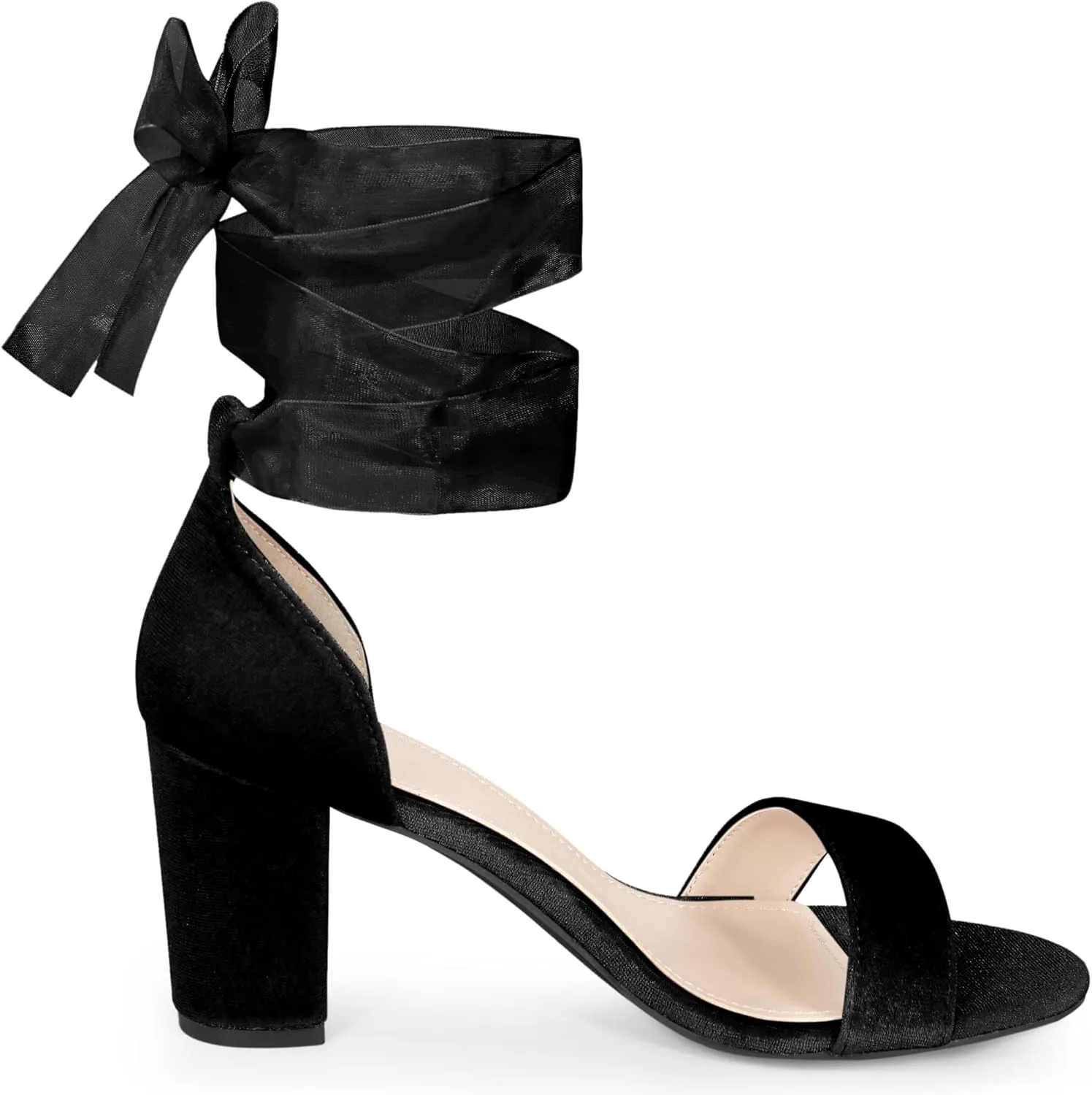Perphy Chunky Heels Lace Up Ballet Velvet Sandals for Women
