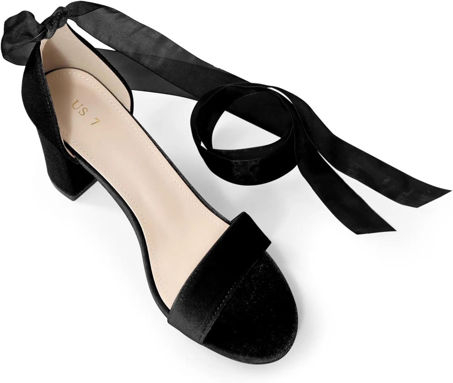 Perphy Chunky Heels Lace Up Ballet Velvet Sandals for Women