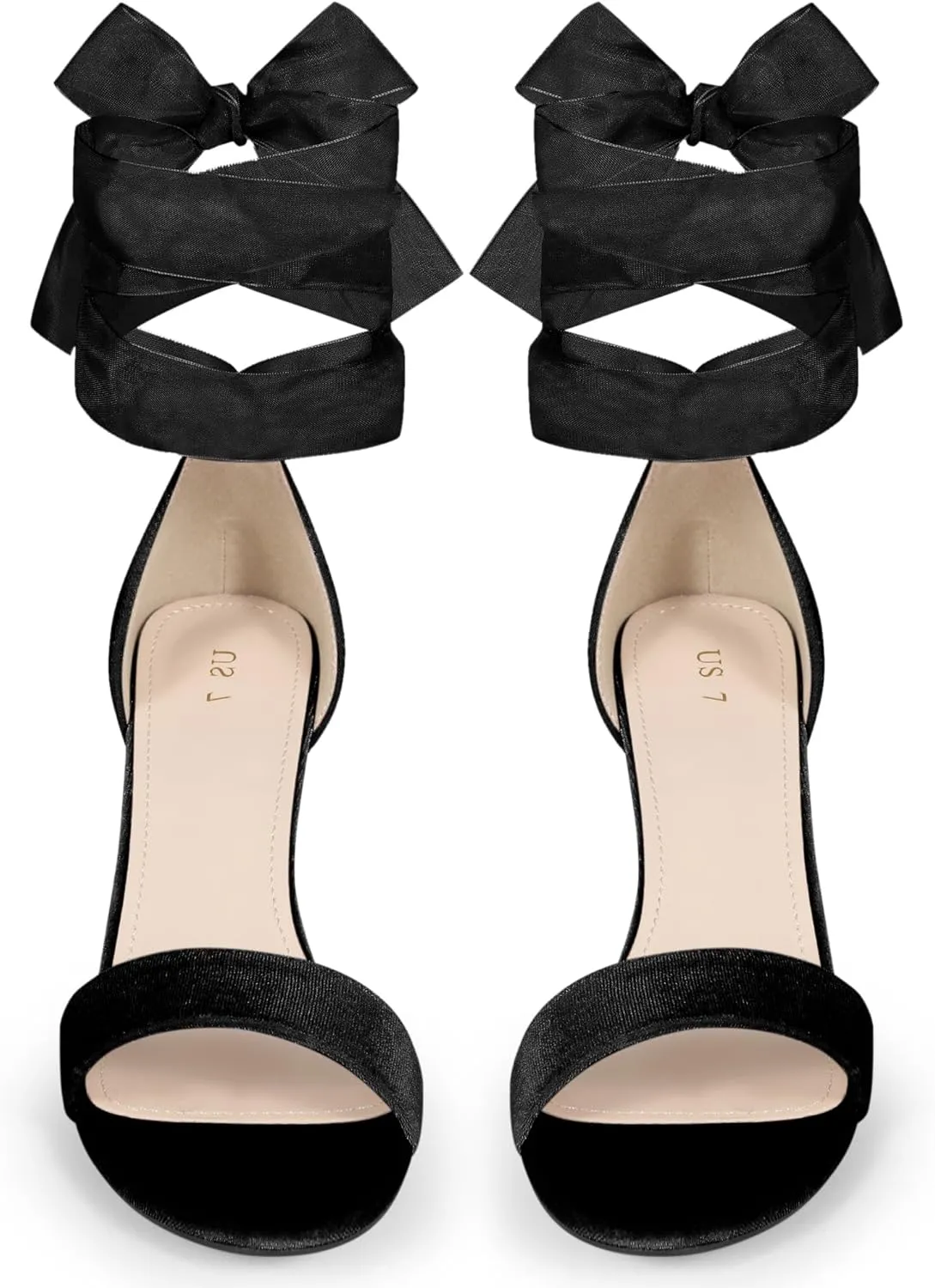 Perphy Chunky Heels Lace Up Ballet Velvet Sandals for Women