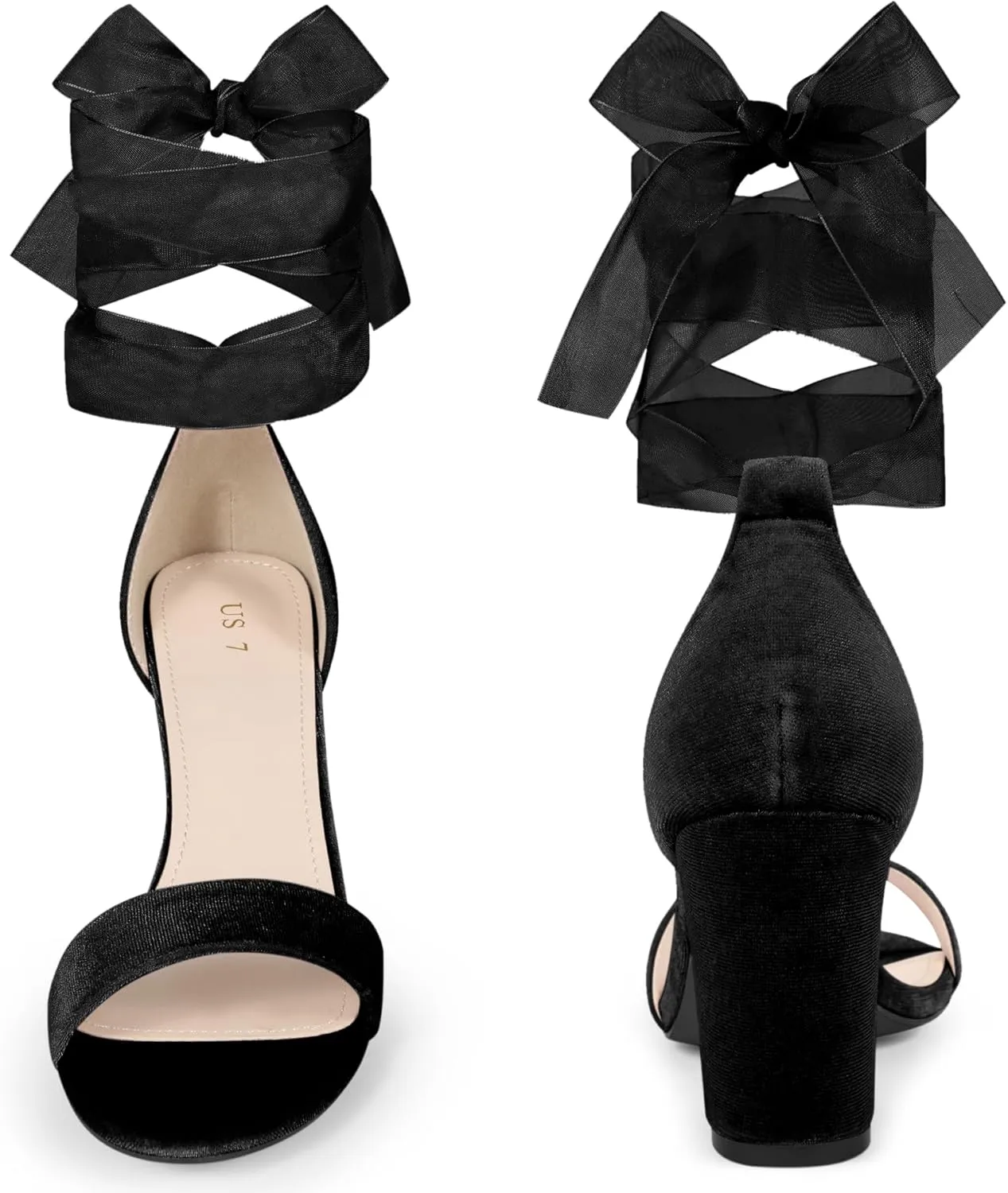 Perphy Chunky Heels Lace Up Ballet Velvet Sandals for Women