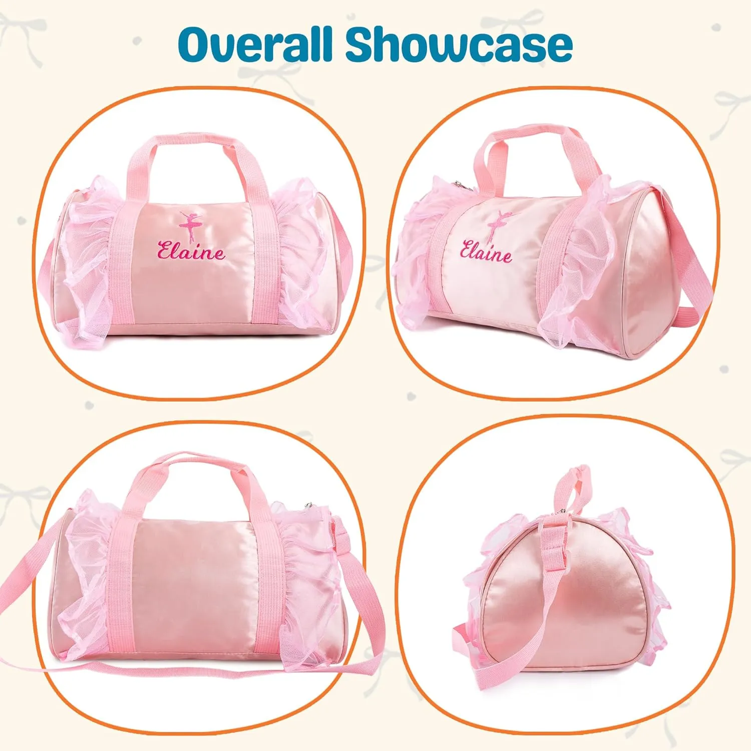 Personalized Ballet Dance Bag for Girls 4-6 Lace Embroidery Bags with Name Duffle Bag with Tutu Dress （Pink）
