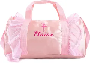 Personalized Ballet Dance Bag for Girls 4-6 Lace Embroidery Bags with Name Duffle Bag with Tutu Dress （Pink）